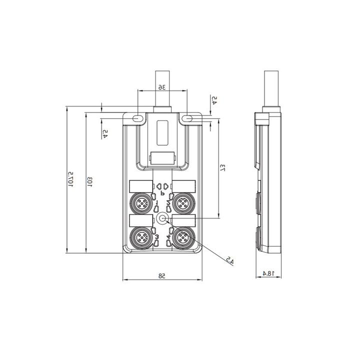 M12 junction box, dual channel, PNP, 4-port all-in-one, LED, PVC non-flexible cable, grey sheathing, 24P461-XXX